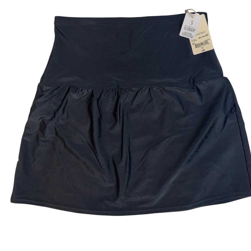 St. Johns Bay Secretly Slender‎ Swim Skirt Black Tummy Control Size 12 NEW